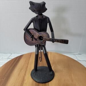 Pier One Imports Metal Jazz Cat Guitarist Sculpture Bowtie